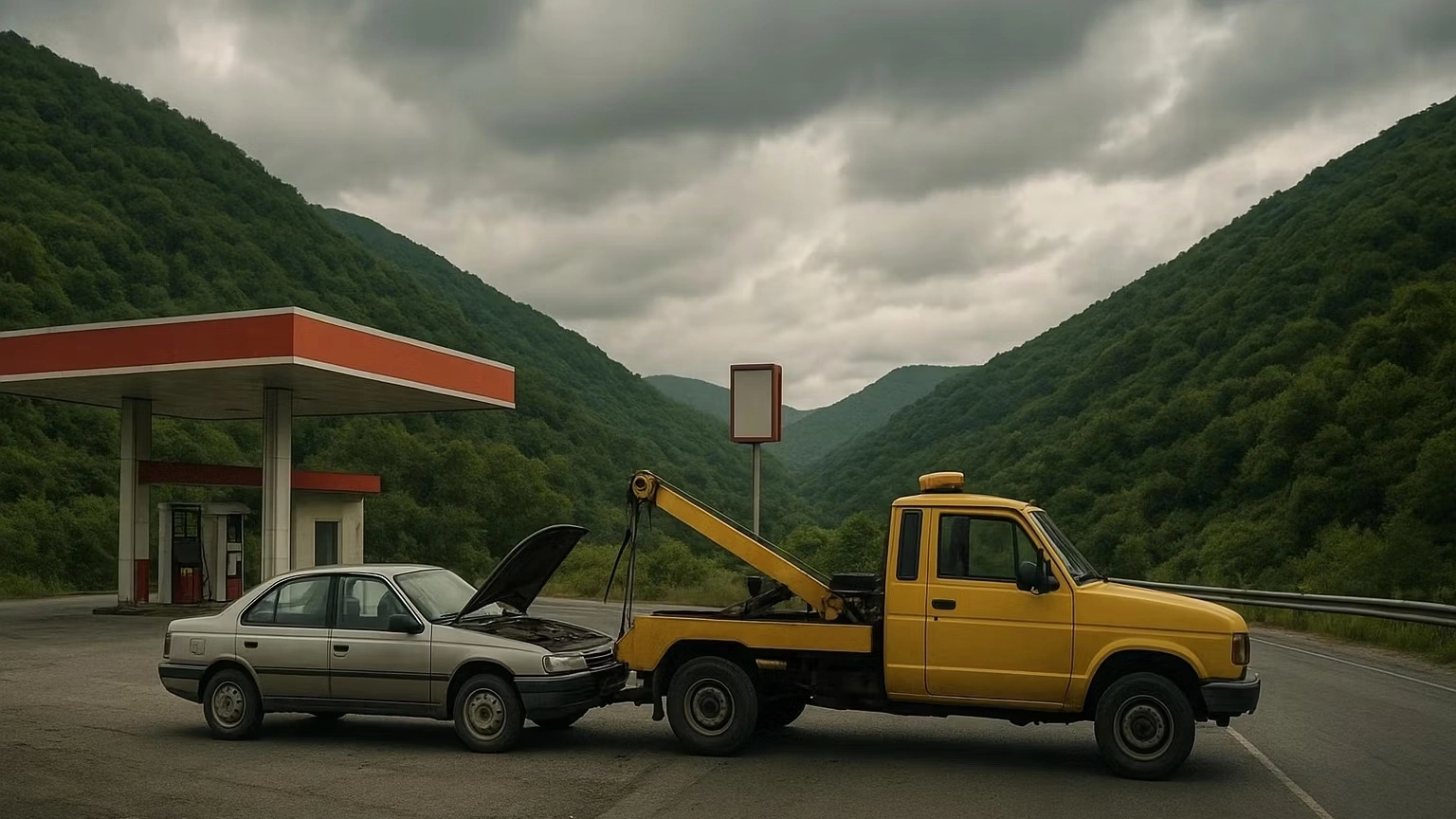 یدک‌کش نزدیک پمپ بنزین لوشان